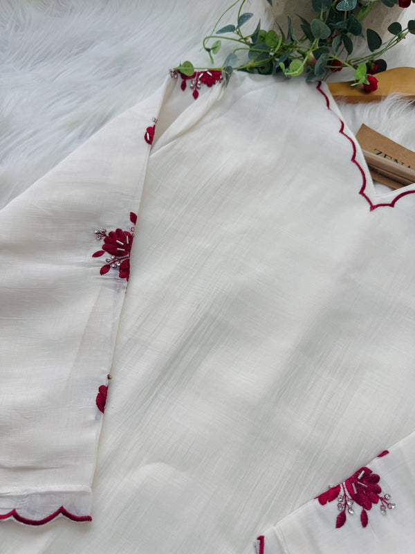 Mul Chanderi Hand Detailed Anarkali Set