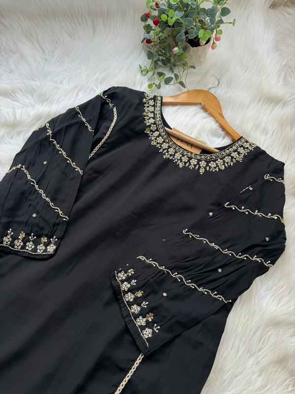 Roman Silk Hand Work A-Line Kurti Set – Elegant Partywear