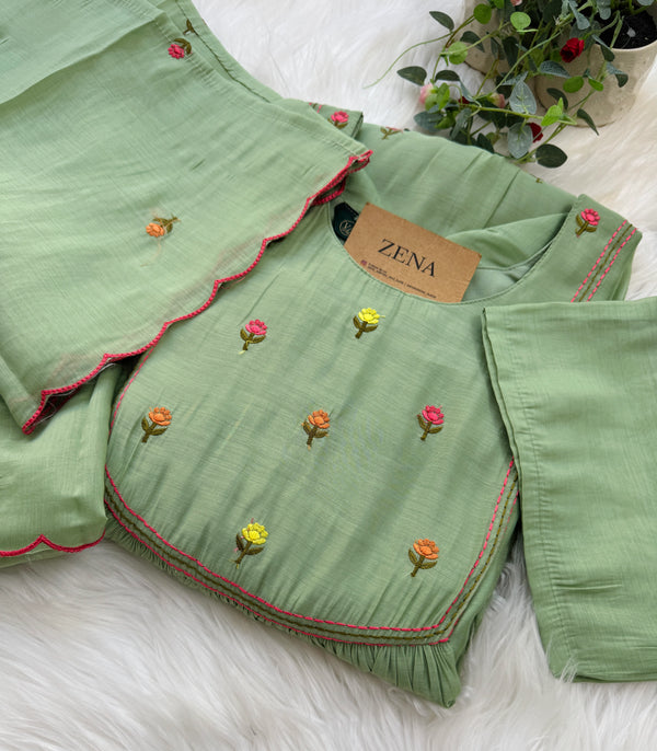 ✨ Glass Chanderi Anarkali Kurti Set – Top, Bottom & Dupatta ✨