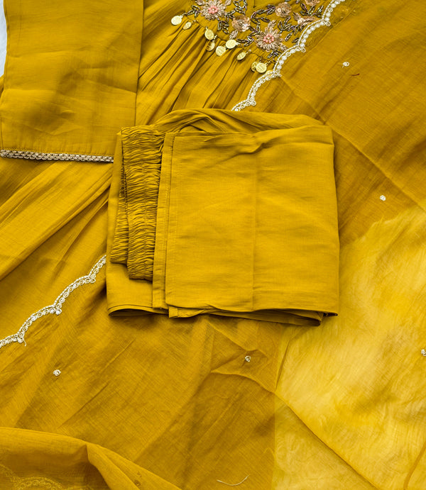 Mul Chanderi Hand Detailed Anarkali Set – Regal Elegance in Every Drape