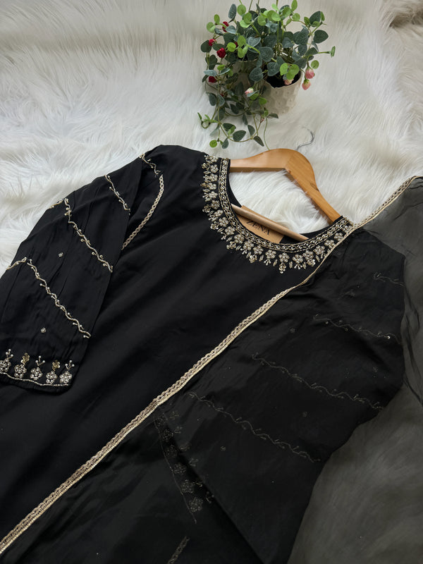 Roman Silk Hand Work A-Line Kurti Set – Elegant Partywear