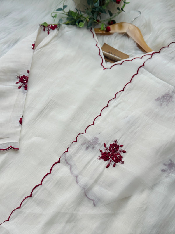 Mul Chanderi Hand Detailed Anarkali Set