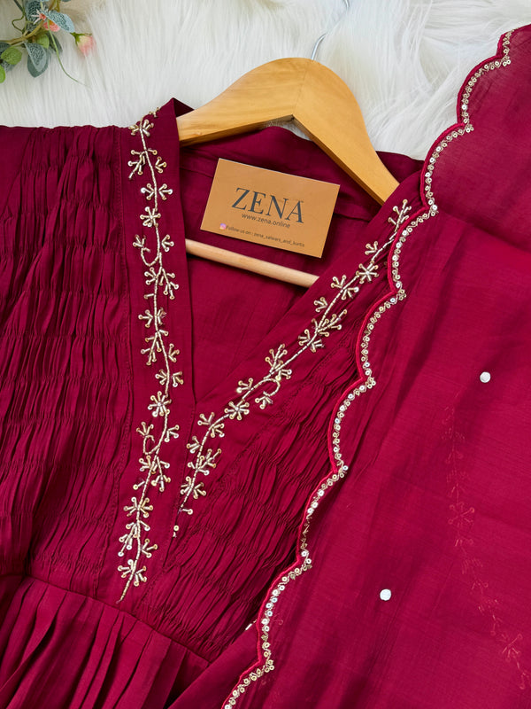 Mul Chanderi Hand Detailed Anarkali Set – Elegant Festive Wear