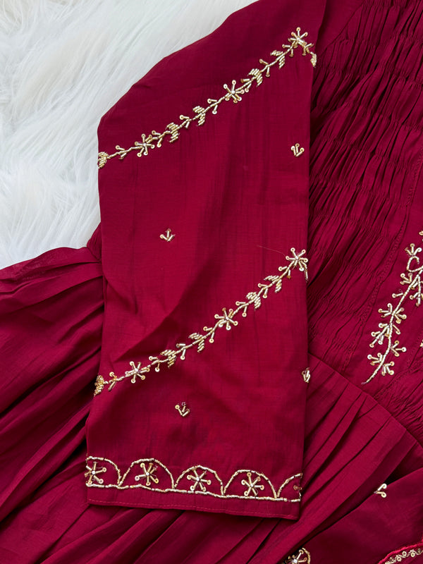 Mul Chanderi Hand Detailed Anarkali Set – Elegant Festive Wear