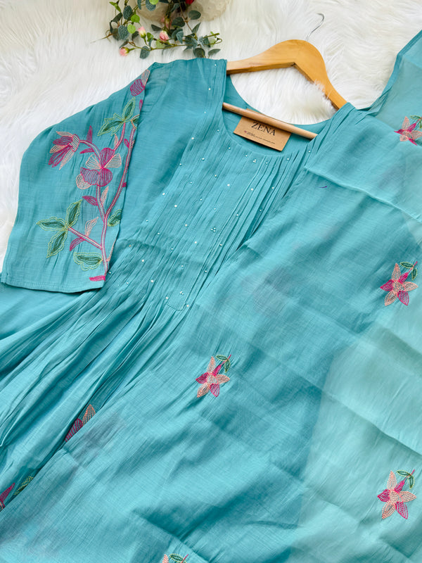 Mul Chanderi Embroidered Anarkali Kurti Set – Timeless Elegance in Every Fold