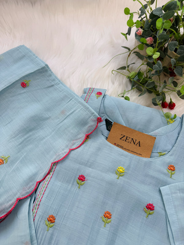 ✨ Glass Chanderi Anarkali Kurti Set – Top, Bottom & Dupatta ✨