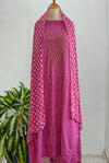 Georgette Unstitched Chikankari Party Wear Kurti Set with Original Mirror Work Dupatta & Lining