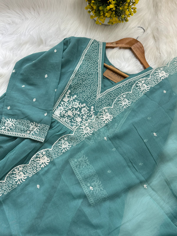 ✨ Crush Silk Embroidered Anarkali Kurti Set ✨