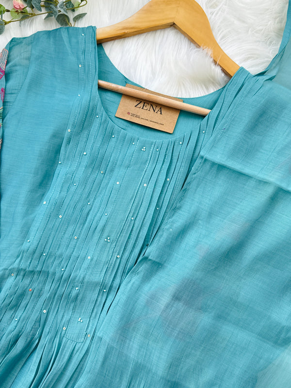 Mul Chanderi Embroidered Anarkali Kurti Set – Timeless Elegance in Every Fold