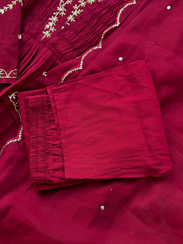 Mul Chanderi Hand Detailed Anarkali Set – Elegant Festive Wear