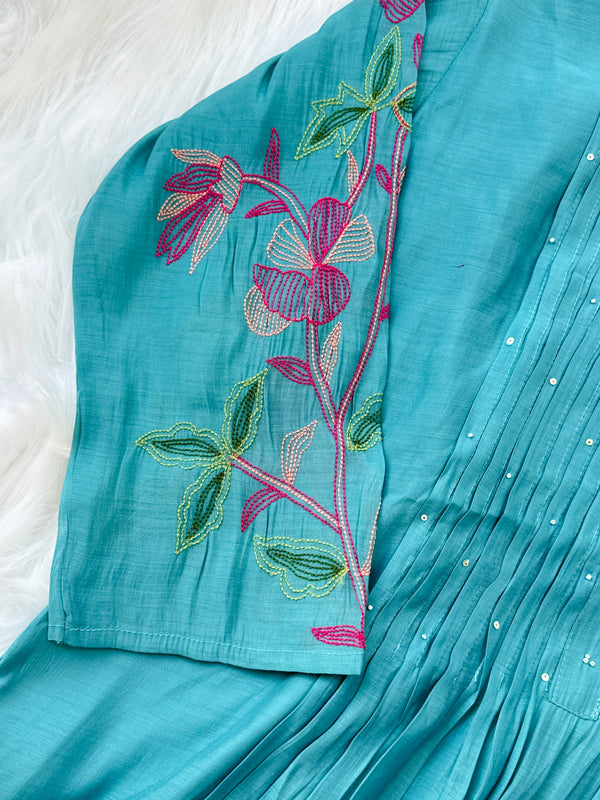 Mul Chanderi Embroidered Anarkali Kurti Set – Timeless Elegance in Every Fold