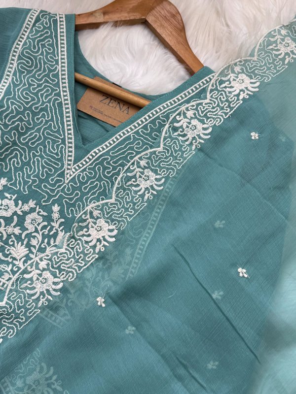 ✨ Crush Silk Embroidered Anarkali Kurti Set ✨