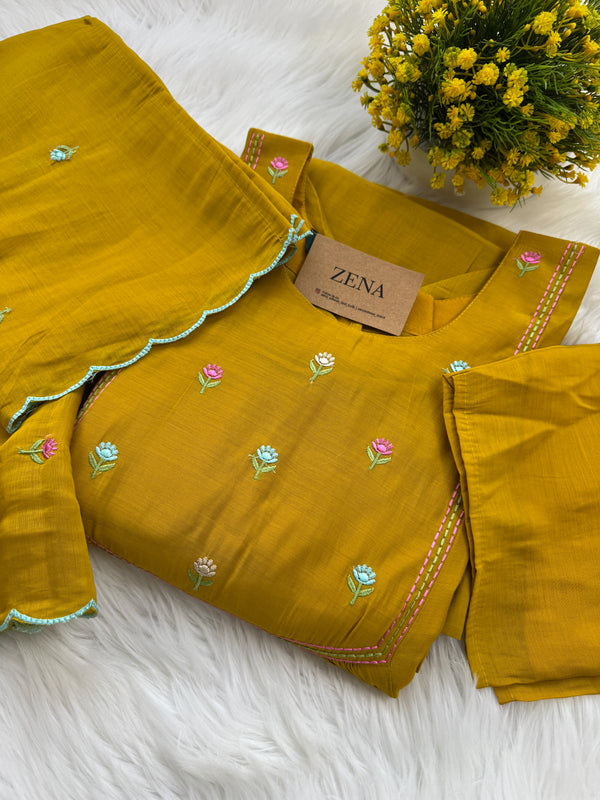 ✨ Glass Chanderi Anarkali Kurti Set – Top, Bottom & Dupatta ✨