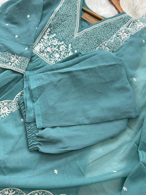 ✨ Crush Silk Embroidered Anarkali Kurti Set ✨