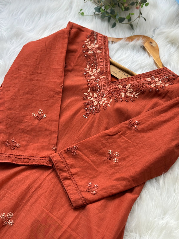 Pure Mul Chanderi Handwork Kurti Set – Timeless Grace with Handcrafted Detailing