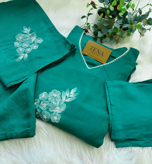 Mul Chanderi Embroidered Anarkali Kurti Set – Timeless Elegance, Effortless Style