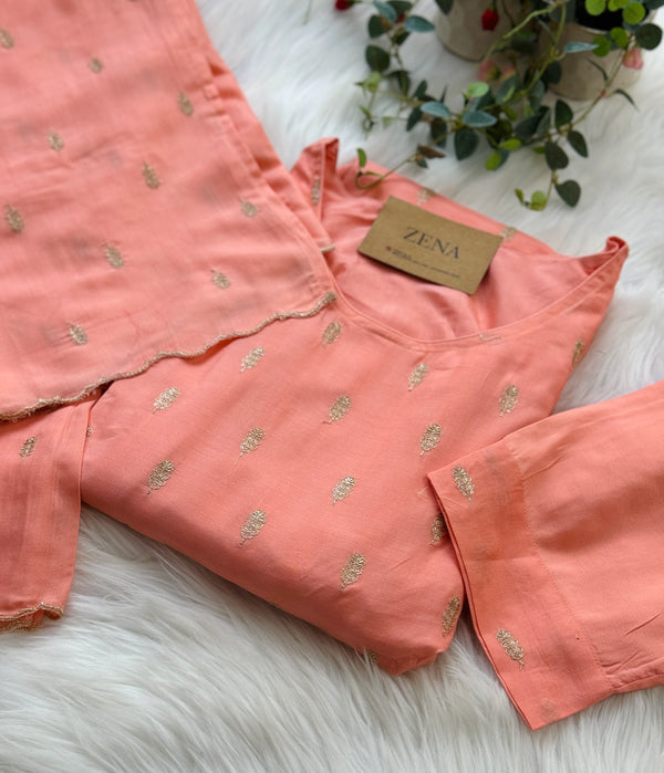 Muslin Hand Detailed A-Line Kurti Set – Elegant Festive Wear 🌿