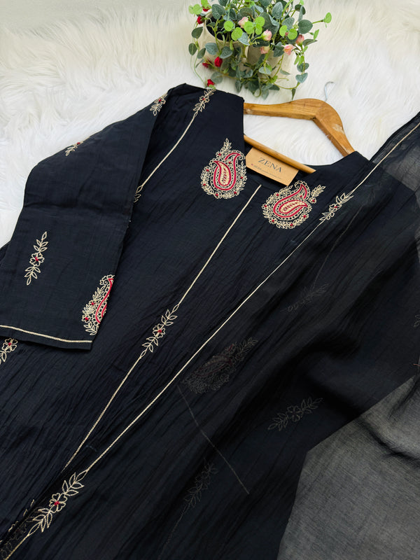 ✨ Premium Mul Chanderi Handwork Kurti Set – Top, Bottom & Dupatta ✨