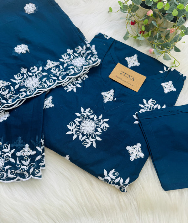 Pure Cotton Embroidered Kurti Set – Comfort Meets Classic Style