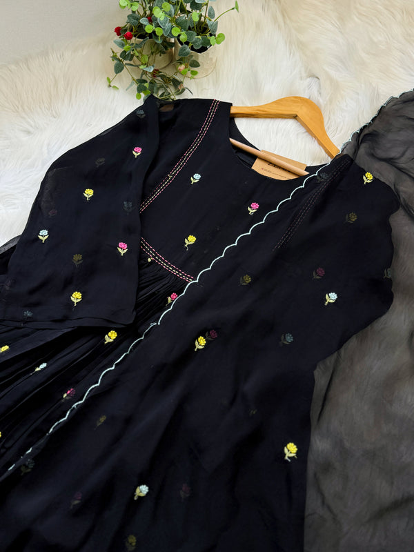 ✨ Glass Chanderi Anarkali Kurti Set – Top, Bottom & Dupatta ✨