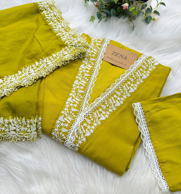 Mul Cotton Embroidered A-Line Kurti Set