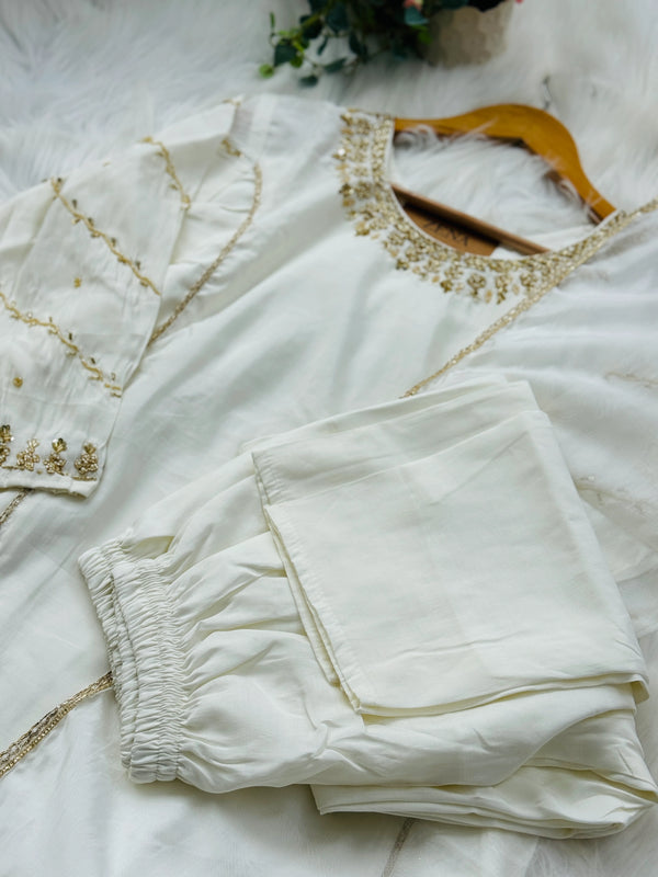 Roman Silk Hand Work A-Line Kurti Set – Elegant Partywear