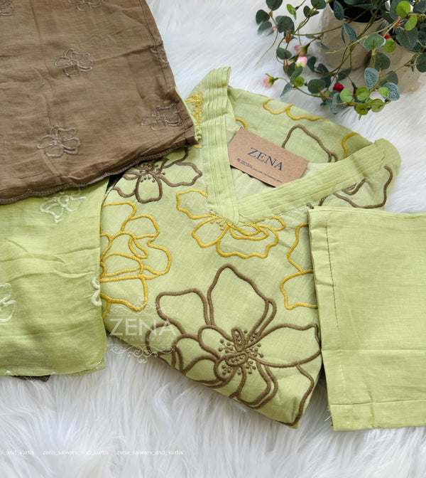 Pure Mul Cotton Embroidered Kurti Set
