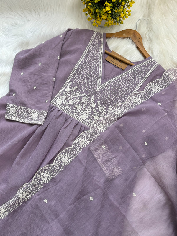 ✨ Crush Silk Embroidered Anarkali Kurti Set ✨