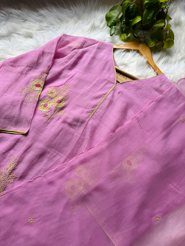 Pure Mul Chanderi Embroidered A-Line Kurti Set – Subtle Elegance, Everyday Comfort