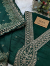 Semi-Silk Unstitched Jacquard Embroidered Partywear Suit – Festive Elegance