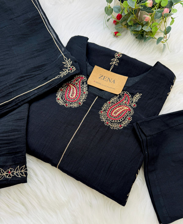 ✨ Premium Mul Chanderi Handwork Kurti Set – Top, Bottom & Dupatta ✨