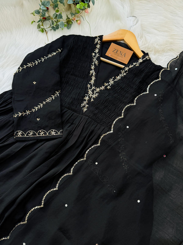Mul Chanderi Hand Detailed Anarkali Set – Elegant Festive Wear