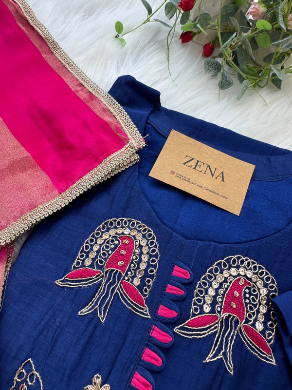 ✨ Premium Mul Chanderi Hand-Detailed Kurti Set ✨