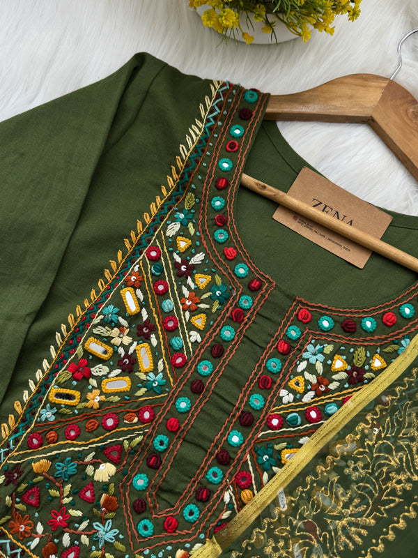 Pure Cotton Hand-Detailed Mirror Work Kurti Set