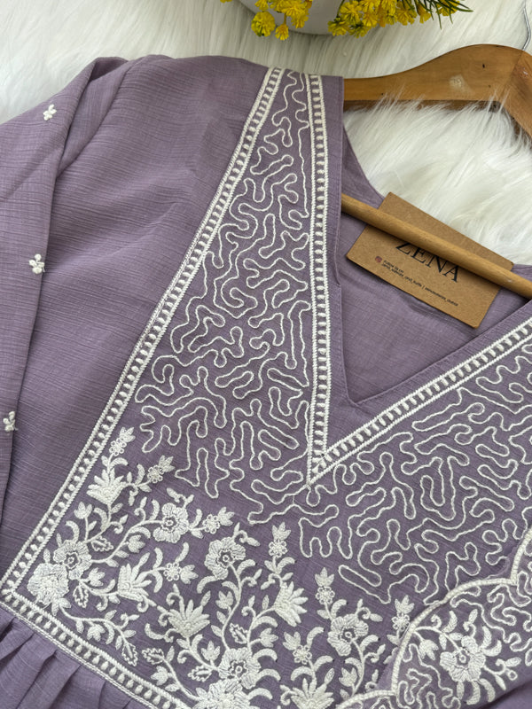 ✨ Crush Silk Embroidered Anarkali Kurti Set ✨