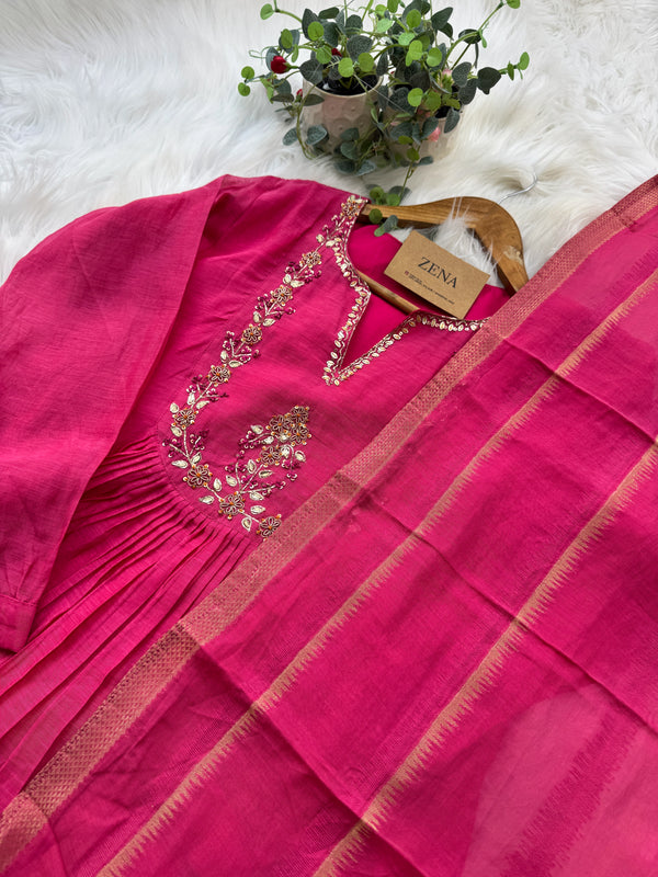 ✨ Premium Mul Chanderi Hand Work Anarkali Set ✨