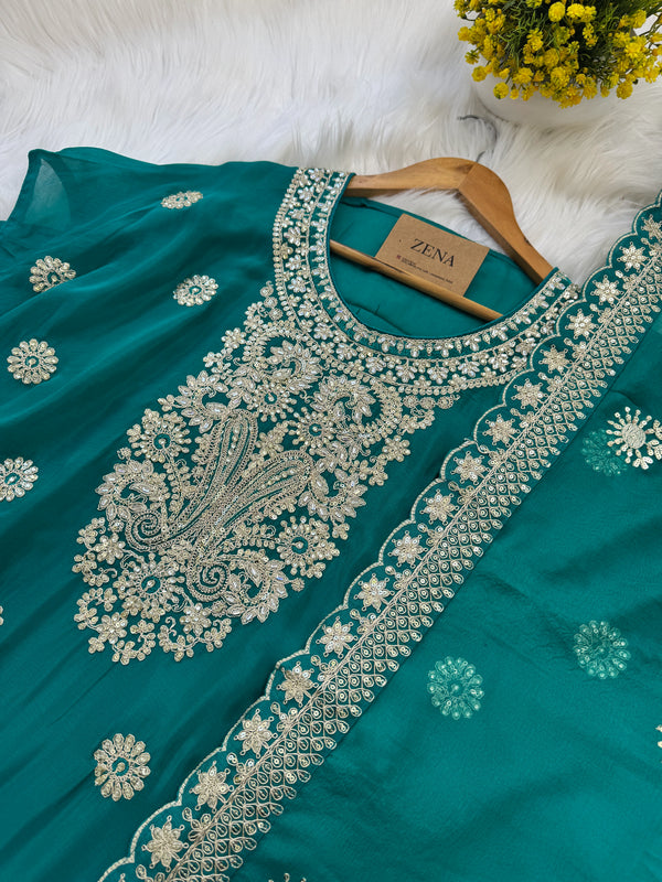 ✨ Pure Chinnon Semi-Stitched Party Wear Suit ✨