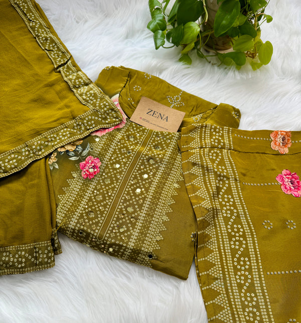 Pure Chinon Partywear Sharara Suit with Sharara Pants – Celebrate in Flowing Elegance