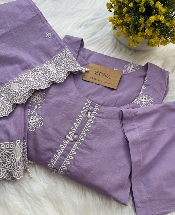 ✨ Premium Mul Chanderi Embroidered Kurti Set ✨