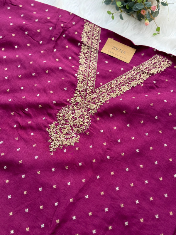 Russian Silk Unstitched Partywear Suit with Organza Dupatta – Elegant Ethnic Wear
