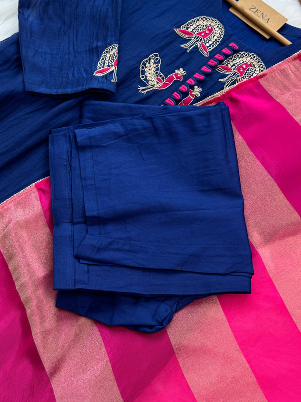 ✨ Premium Mul Chanderi Hand-Detailed Kurti Set ✨