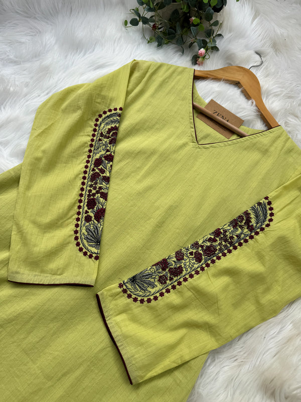 Pure Cotton Striped Embroidered Kurti Set – Classic Elegance with Modern Touch