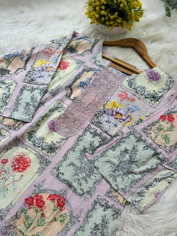 🌙 Pure Cotton Pakistani Kurti Set with Embroidery 🌙