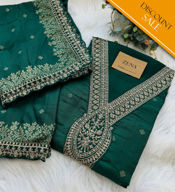 Semi-Silk Unstitched Jacquard Embroidered Partywear Suit – Festive Elegance
