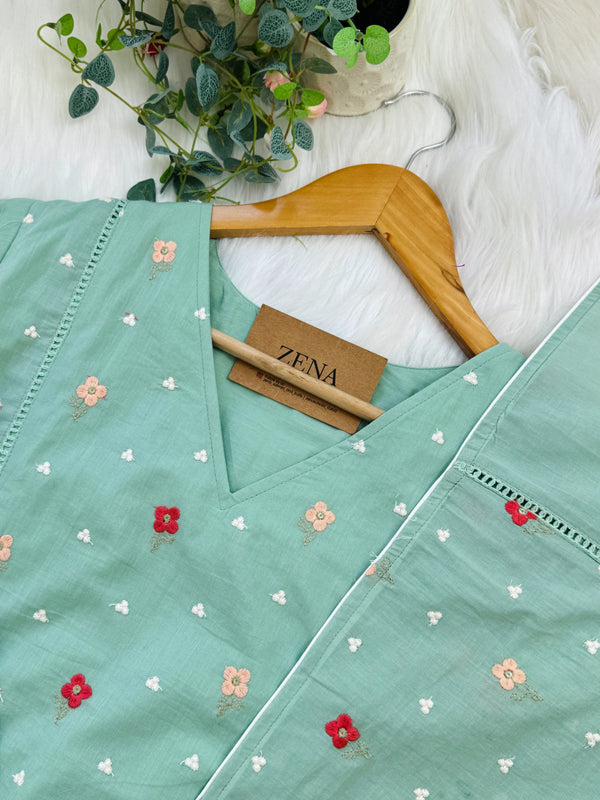 Pure Mul Cotton Embroidered Anarkali Set – Graceful Charm in Every Swirl