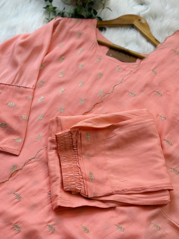 Muslin Hand Detailed A-Line Kurti Set – Elegant Festive Wear 🌿