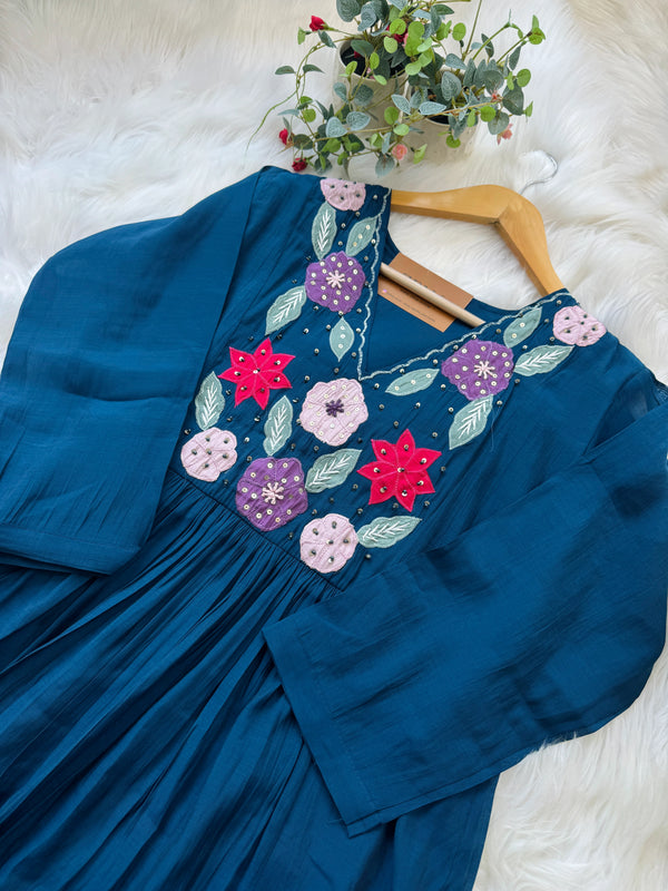 Mul Chanderi Hand-Embroidered Anarkali Set – Graceful & Premium