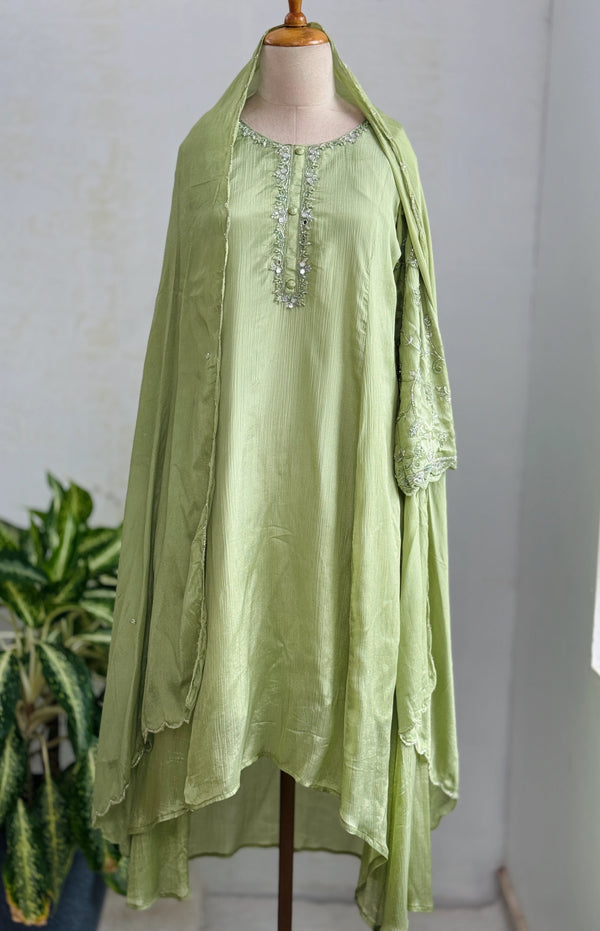 Pure Chinnon Hand Work Anarkali Suit – Flow with Festive Elegance