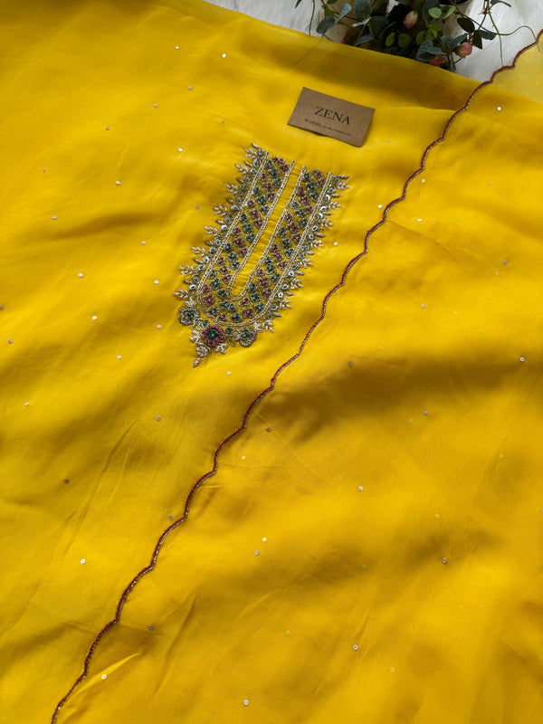 Pure Organza Handwork Unstitched Suit – Elegant Partywear