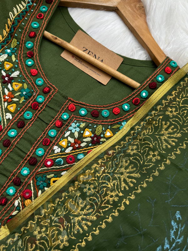 Pure Cotton Hand-Detailed Mirror Work Kurti Set